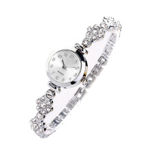 Women Rhinestone Quartz Watch Alloy Crystal Bracelet Silver