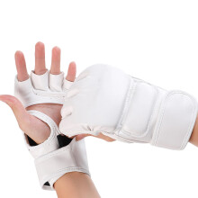 Half Finger Kickboxing Gloves, Breathable Boxing Gloves with Soft Lining, Adjustable Open Palms for Fighting White