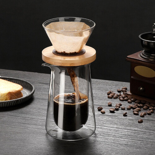 2 Piece Double Layer Glass Coffee Maker Set With Carafe and 1