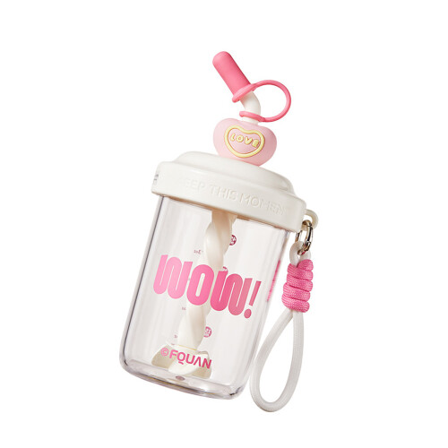 Portable Mixing Cup With Integrated Stirrer Spill-White pink
