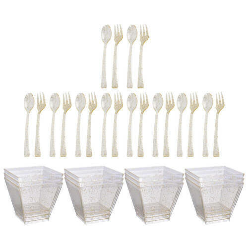 1 Set Wegwerp Dessertbeker Met Spookvork Goud 2