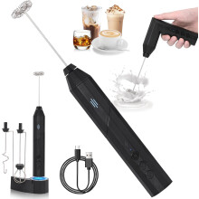 Batedor de leite elétrico portátil, multifuncional com 3 velocidades, recarregável via USB, em aço inoxidável de qualidade alimentar, ideal para