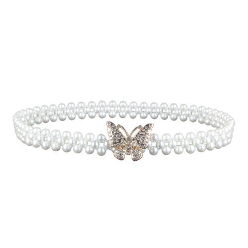 Elastische Perlen Taille Kette Hochzeitsgürtel Weiß 2