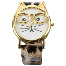 Girls Watch Pu Strap Quartz Cartoon Cat Beard Pattern