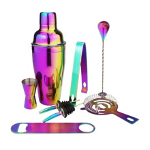 8pcs Colorful Cocktail Shaker Set Stainless Steel Bartender Kit With Drink Mixing Tools And Whisks