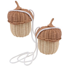 2Pcs Kids Mini Rattan Bag Basket Shaped Portable Crossbody Pouch