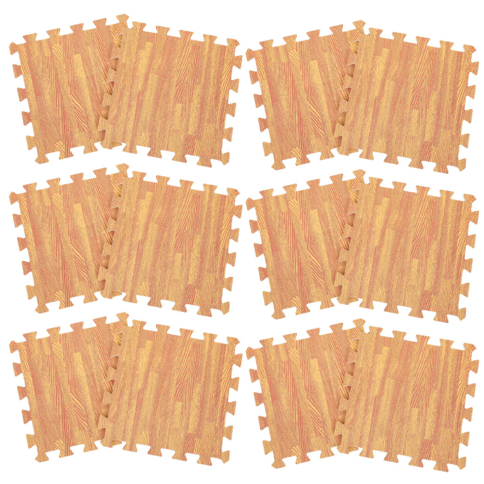 12Pcs Interlocking Foam Floor Mats Wood Baby Play Mat Tiles Grain Vaguelly