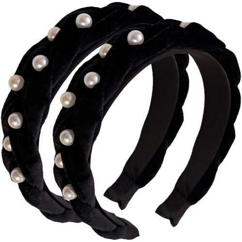 2Stk Haarreifen Mit Perlen Elastische Haarschmuck Für