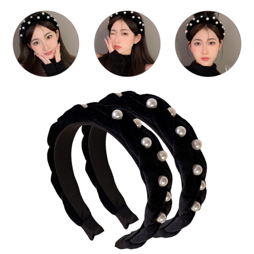 2Stk Haarreifen Mit Perlen Elastische Haarschmuck Für 2