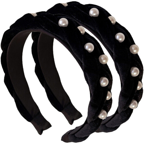 2Stk Haarreifen Mit Perlen Elastische Haarschmuck Für 1