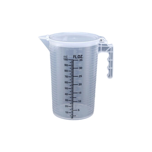 Black engraved measuring cup with dust cover and-Clear 1000ml