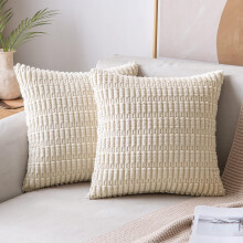 Dekorative pudebetræk til stue, fløjlsbukser, boho-stribet, blødt materiale, landlig stil, boligindretning, usynlig lynlås, 45x45 cm, cremefarvet