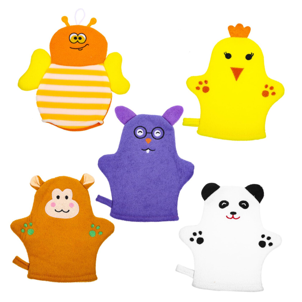 5pcs Fruit Shape Bath Mitt Cotton Boy Girl Shower Mitt Body Scrubbing Gloves Bath Glove