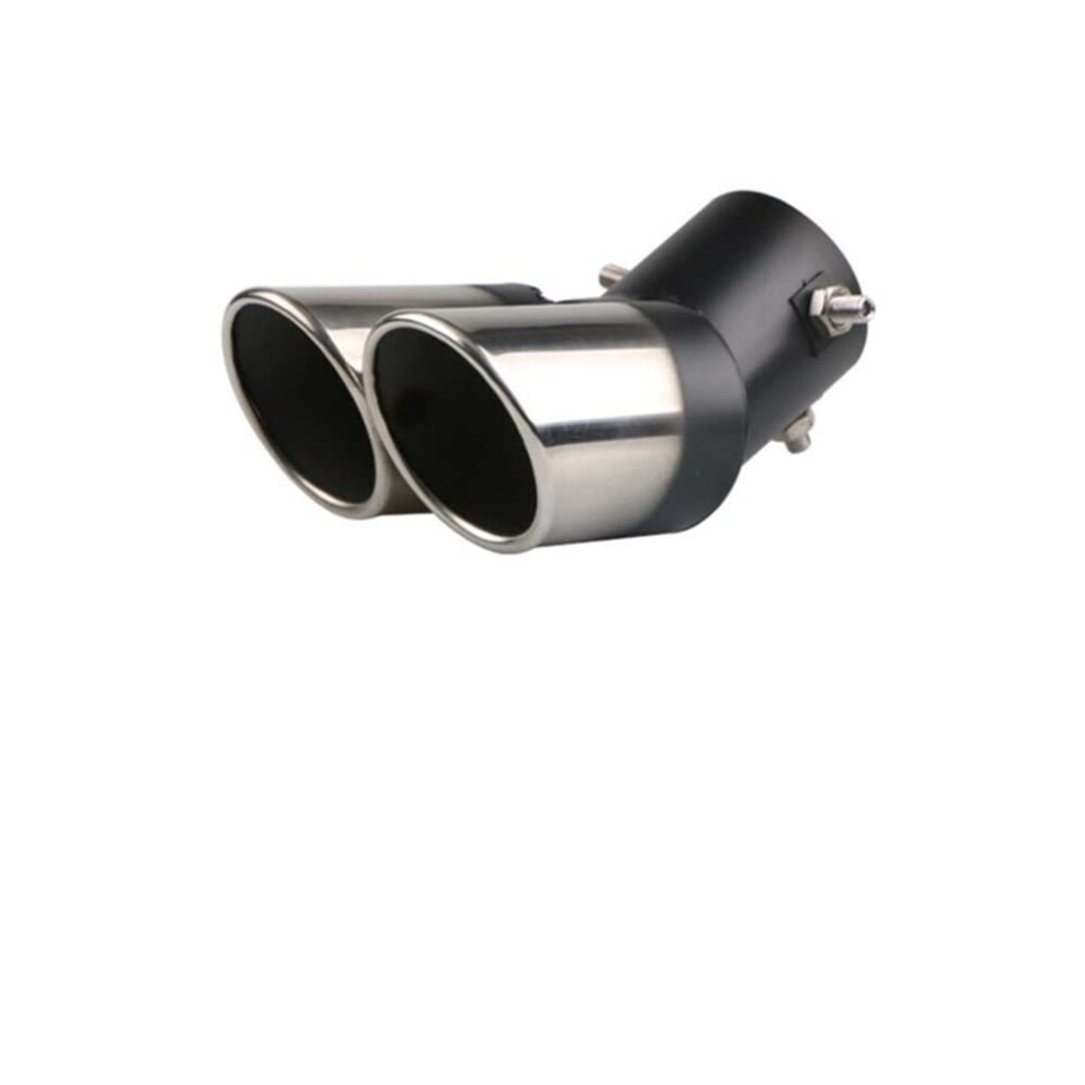 Car Exhaust Tip Dual Outlet Muffler Universal Stainless Steel Slant Rolled Edge Black/Silver 9339159657157