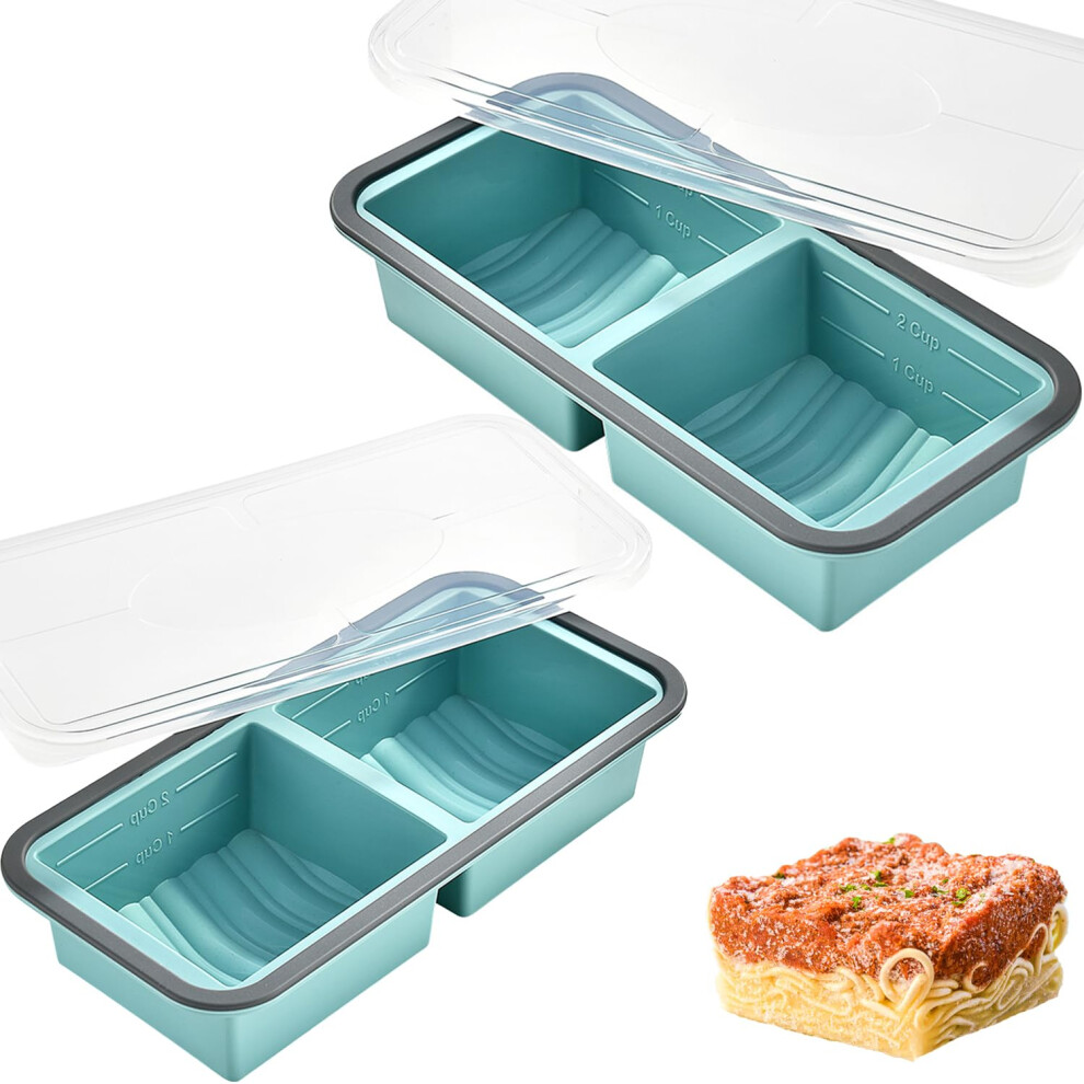 Silicone Freezer Tray 500Ml With Lids 2 Pack Bpa Oven Safe And Dishwasher Safe Freezer Container Set Blue