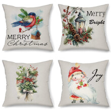 Hyggelig elegance: Dekorativ pude med dobbeltsidet tryk, 4 stk. behagelig og blød til et glædelig juletema, miljøvenlig polyester med skjult