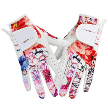 Golf gloves women, leather printed, soft fit good grip, left right (1 pair) XLarge