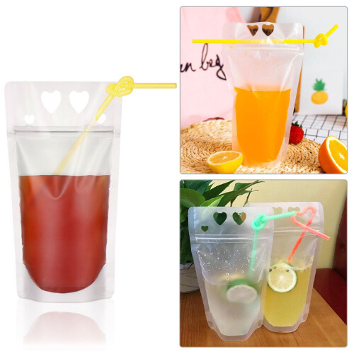 50Stk Handliche Trinkbeutel Transparent Wiederverwendbar Mit 2