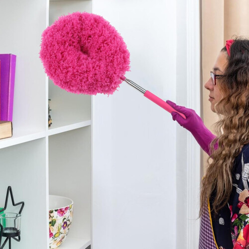 Microfiber Dusting Tool Extendable Telescoping Cleaner Flexible Head Detachable Handle Lightweight Red For  Ceilings 1
