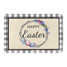 Tapete de entrada para casa, tapete decorativo de Páscoa com coelhinho da primavera e arte floral, tapete de boas-vindas para uso interno e externo