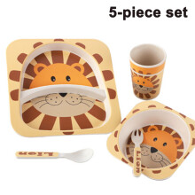 Conjunto de jantar de fibra de bambu com estampas de animais fofos, ecológico, livre de BPA e adequado para crianças pequenas.