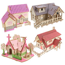 4Pcs Wood 3D Puzzle DIY Model Cabin Kit For Adults Toddler