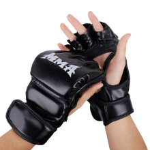 1 Pair Gel Hand Wraps with Strap WearResistant Thick Padded Faux Leather Adjustable Half Finger Gloves Black
