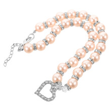 Pet Halsketting Kristallen Hart Glitter Parel Sieraden L Roze