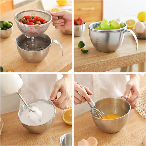 304 Stainless Steel Multipurpose Kitchen Bowl Colander For-4 2