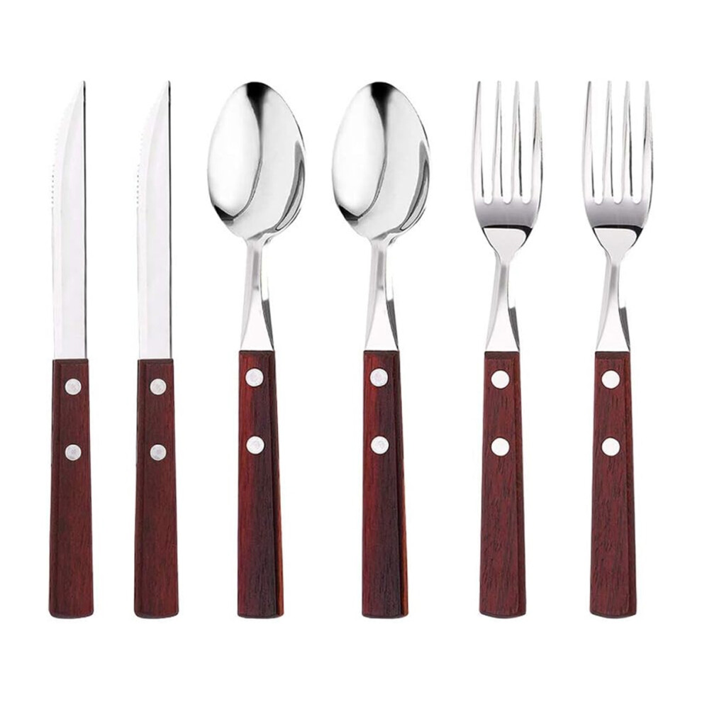 Exquisite Appearance Rustic Wooden Handle Cutlery Set, 18 8 Stainless Steel Utensils With Natural Wood Handle For Multipurpose Use