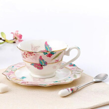 Luxury Bone China Tea Set Floral Cup And Saucer With Golden Handle 7 Oz Afternoon Tea Cup Butterfly Pattern