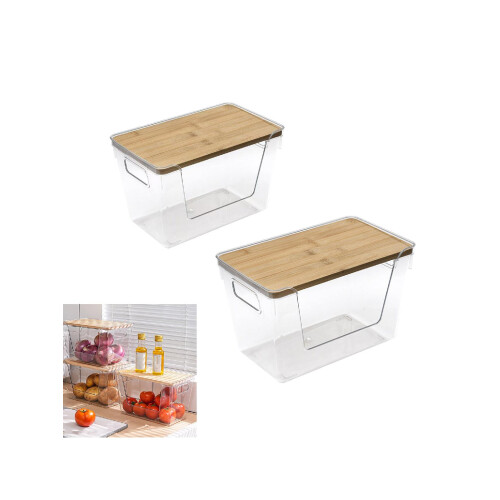 2pcs Multifunctional Stackable Clear Storage Boxes for Efficient Home Kitchen Organization and Space Saving Design L 1