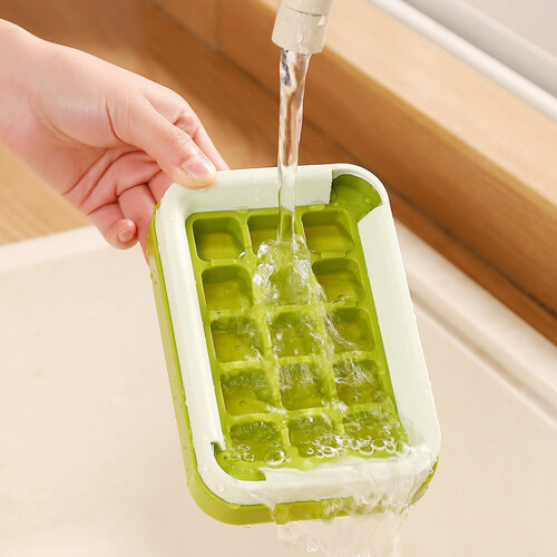 Reusablely Silicone Ice Cubes Trays Leakproofs Lid-Cream white 2