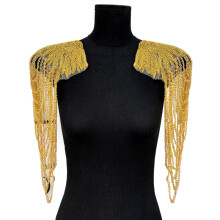 Pair Of Sequins Beads Fringe Shoulder Decorations For Adding Outfits Polyester Materials Easy Application Gold