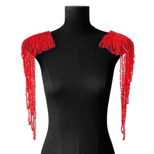 Pair Of Sequins Beads Fringe Shoulder Decorations For Adding Outfits Polyester Materials Easy Application Red