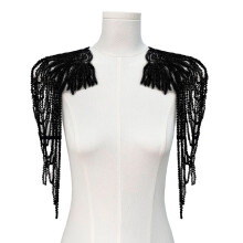 Pair Of Sequins Beads Fringe Shoulder Decorations For Adding Outfits Polyester Materials Easy Application Black