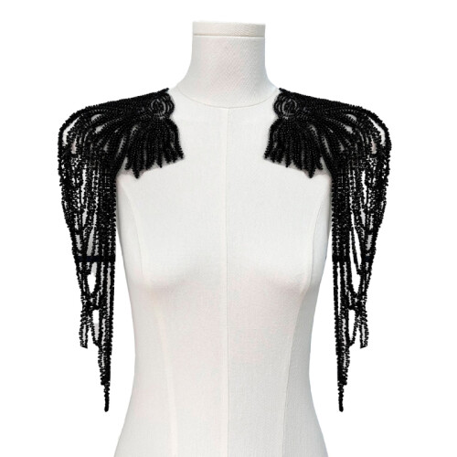 Pair Of Sequins Beads Fringe Shoulder Decorations For Adding Outfits Polyester Materials Easy Application Black