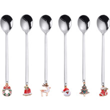 Gouden kerstlepels, kerstthema: 6 theelepels van duurzaam roestvrij staal met creatieve patronen, geschikt voor zowel warme als koude dranken.