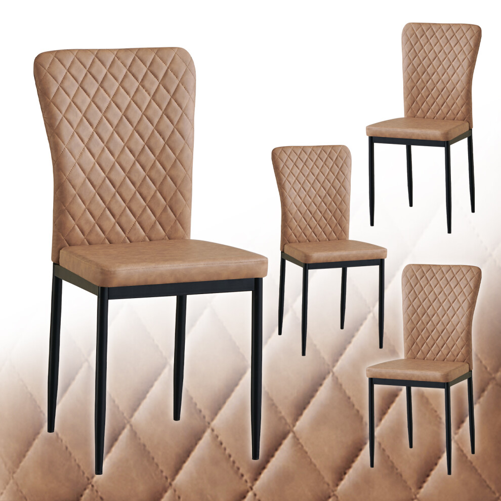 Photos - Chair Set of 4 Dinning  High Back Office PU Brown