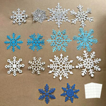 Paquet  50 d??corations  flocon  neige avec des points adh??sifs pour  f??te  f??te  No?l  No?l d??coration  fen??tre murale Blue silver white