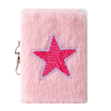 Mini carnet de notes en peluche, couverture-Étoiles roses