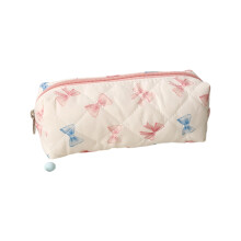Vibrant Pattern Pen Case Polyester Material-Blue pink bow