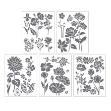Pochoirs de peinture en PET réutilisables, 5 pièces,-Fleurs