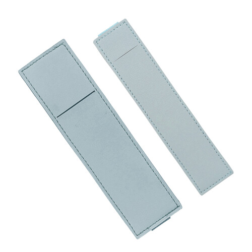 Trousse à crayons en cuir, 2 pièces, avec bandes-Bleu clair