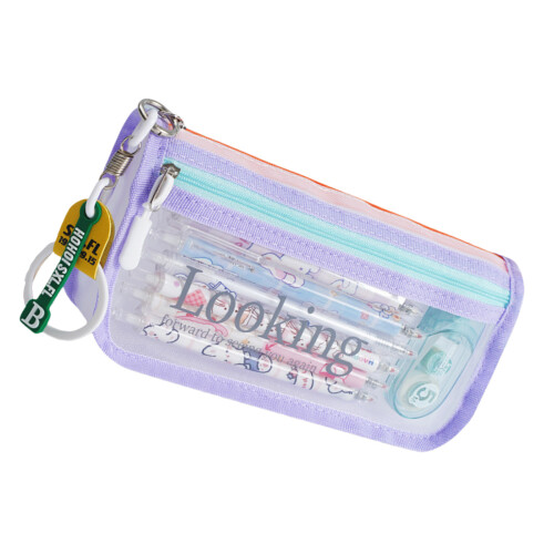 Big Capacity Pencil Case Pen Bag 2 Compartments Marker-Purple