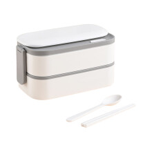 Lunchbox, doppelschichtig, Edelstahl, Lunch-Bento-Boxen,-Weiß