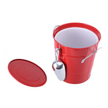 Eiskübel mit Schaufel und Deckel, Doppelgriff, Weinkübel aus-Rot