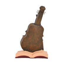 Violin Model Figurine Creative Table Clock Rests On Book Vintage