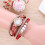 Women Weave Watch Studded Pearl Multi-Layer Bracelet (Red) 4