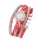 Women Weave Watch Studded Pearl Multi-Layer Bracelet (Red) 9